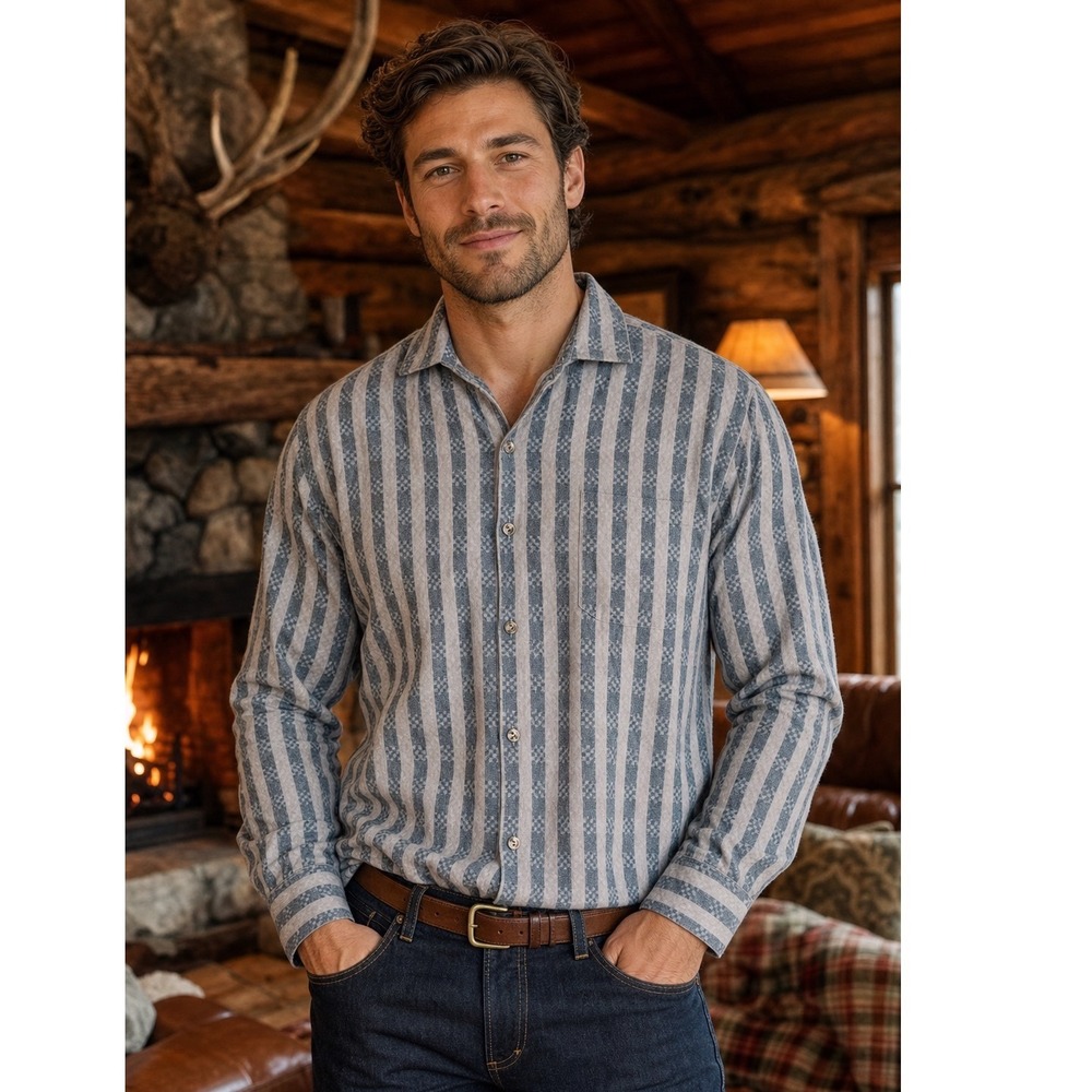 Vintage Natural Issue Textures Mens Large Cotton Checkered Button Down Shirt